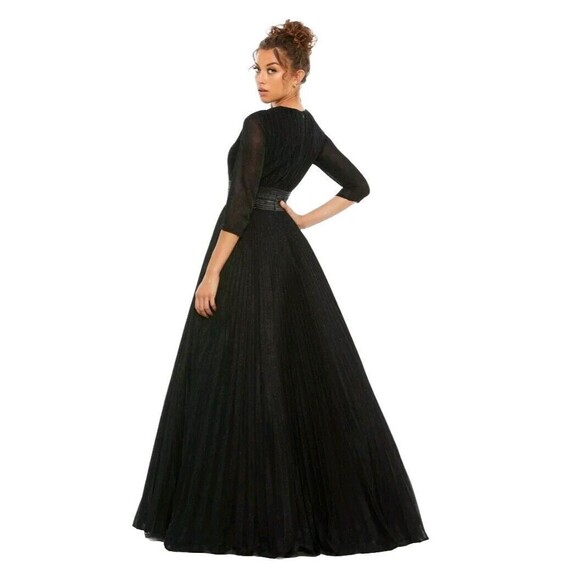 New MAC DUGGAL 30700 Black Simmering Pleated A-Line 3/4 Sleeve Gown  (4) $498 - Picture 5 of 13